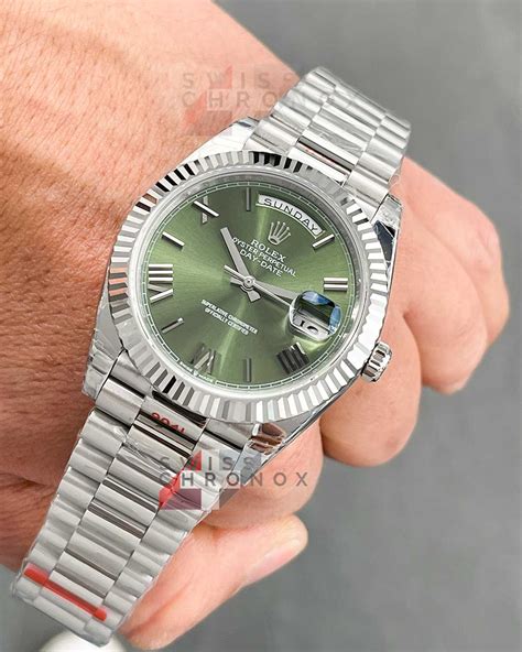 rolex day date 40 white gold olive green dial|Rolex Day-Date 40 used.